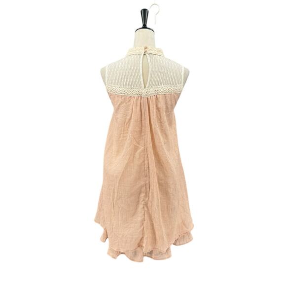 A’reve Anthropologie Cream Lace High Neck Sleeveless Peach A-line Mini Dress - Picture 3 of 14